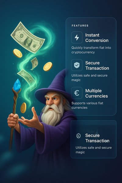 Wizard Casting Spell to Transform Fiat into Cryptocurrency