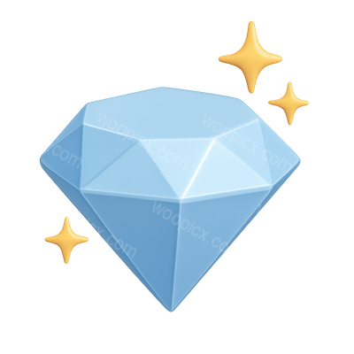 Stylized 3D Diamond Icon with Sparkle Effects