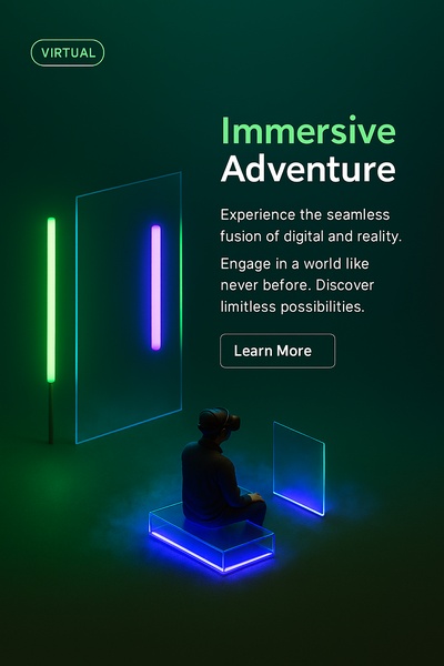 Immersive Virtual Adventure Scene with Neon Elements