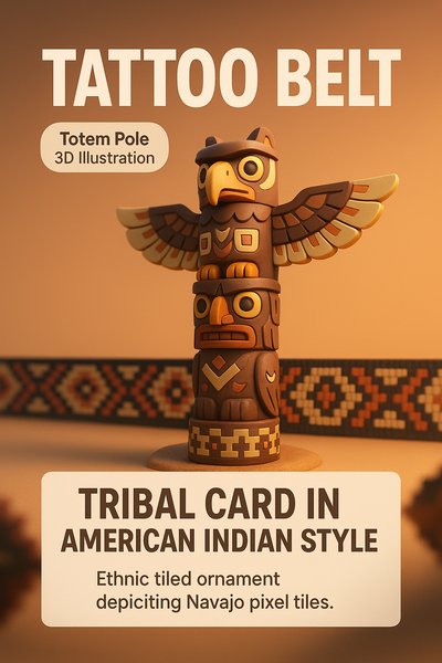 3D Illustration of a Totem Pole Tattoo Belt Design