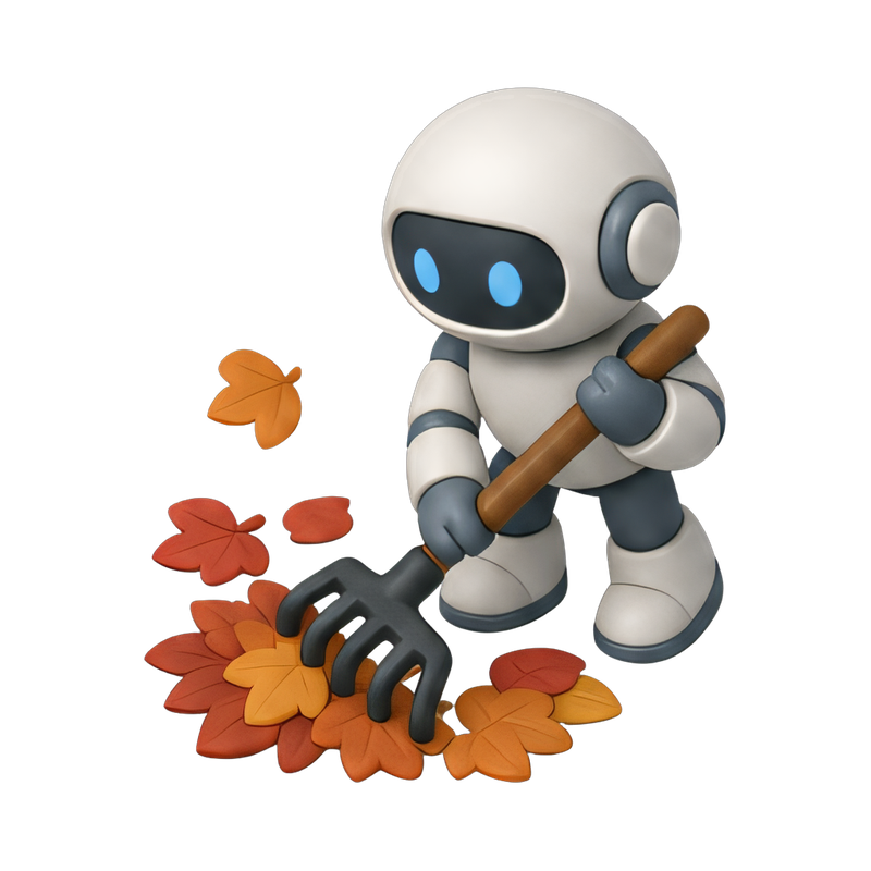 robot raking autumn leaves