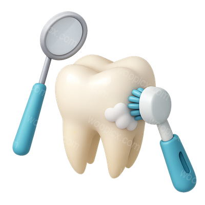 3D Dental Cleaning Icon with Tooth and Tools