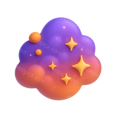Vibrant 3D Nebula Icon with Stars and Gas Clouds