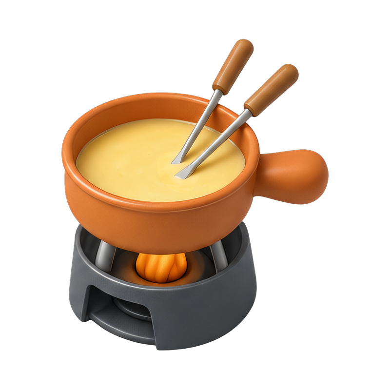 Cheese fondue pot with forks