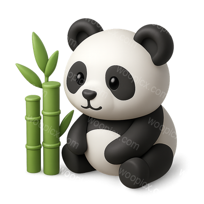 Cute Cartoon Panda with Bamboo