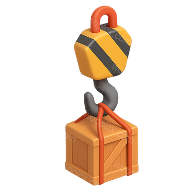 3D Crane Hook Icon Lifting a Load in Isometric View