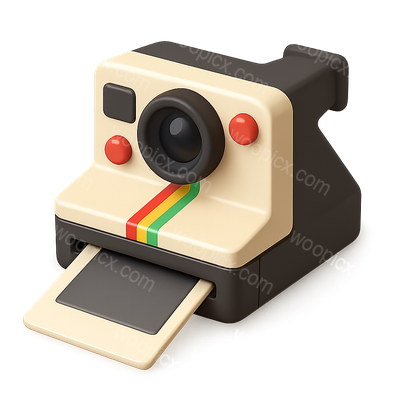 Stylized 3D Polaroid Camera Icon with Film