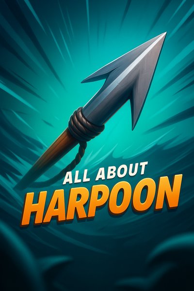 Dynamic Harpoon Illustration with Bold Typography