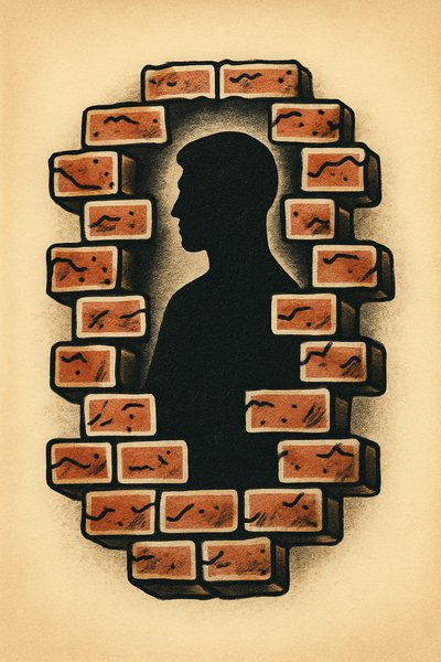 Silhouette Embedded in Brick Wall Tattoo Design