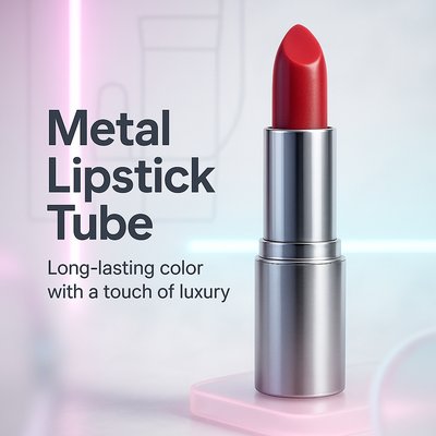 Cosmetic Product Display Featuring Metal Lipstick Tube