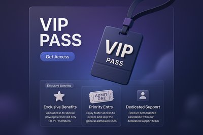 Elegant 3D VIP Pass Design with Gradient Background