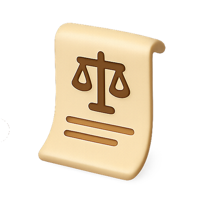 Stylized Legal Document Icon with Scales of Justice
