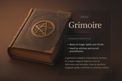 Elegant Grimoire Design with 3D Elements and Glass Effect