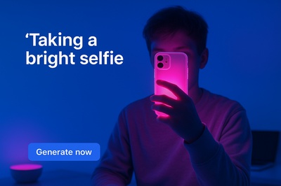Vibrant Neon Selfie in Blue Background