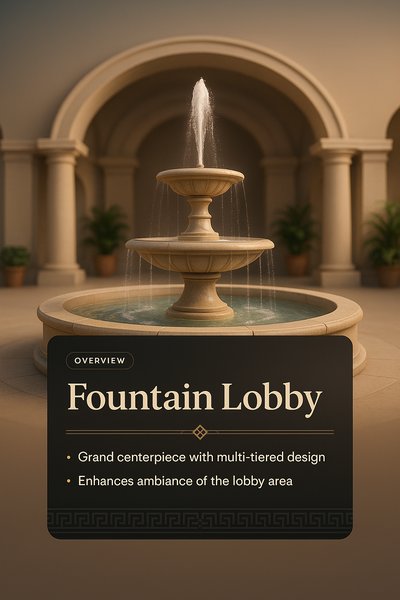 Elegant Fountain Lobby Design with 3D Illustration
