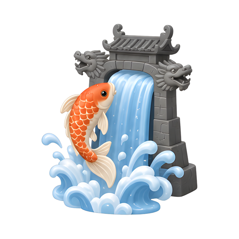 carp leaping at waterfall