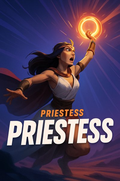 Dynamic Priestess in Action with Vibrant Colors