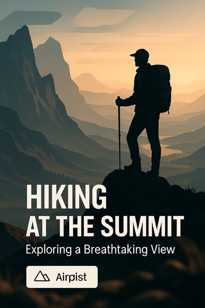 Silhouette of a Hiker at a Mountain Summit with Scenic Background