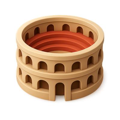 Stylized Isometric 3D Arena Icon with Volumetric Design