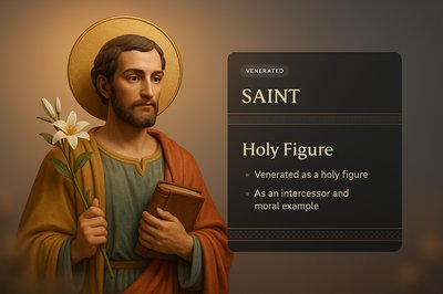 3D Illustration of a Saint with Textual Elements