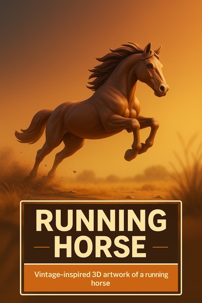 Vintage-Inspired 3D Artwork of a Running Horse