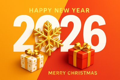 Festive 2026 New Year and Christmas Greeting Card Design