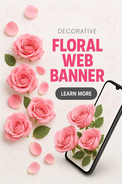 Modern Floral Web Banner with Smartphone and Roses