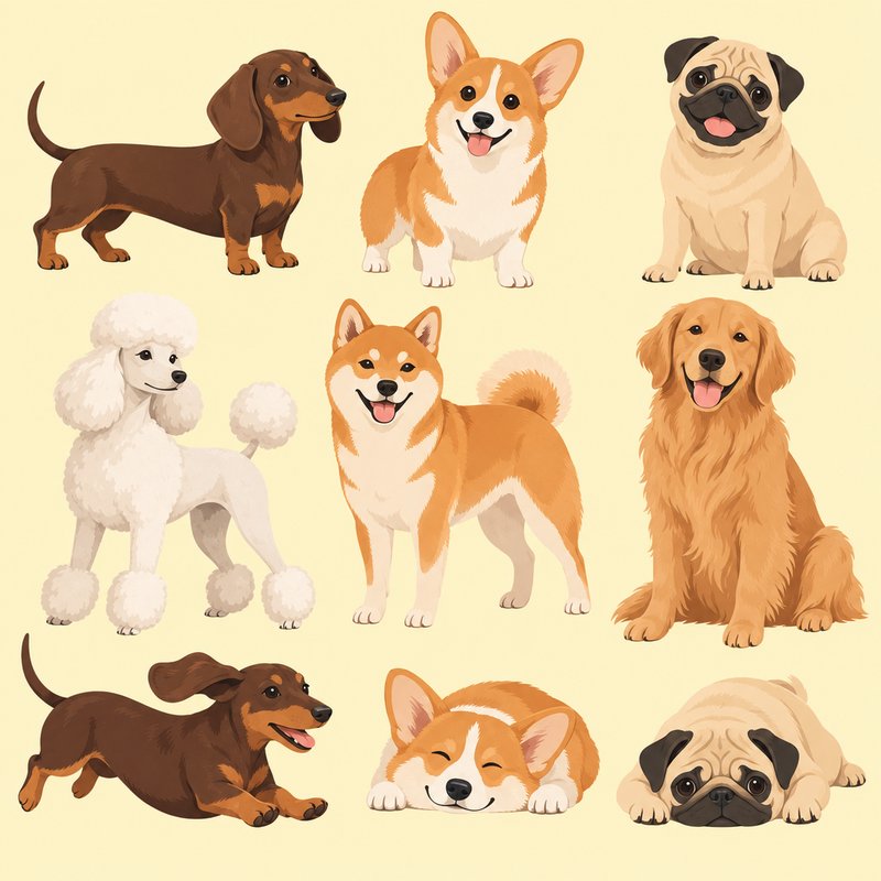 Cute dog breed illustrations