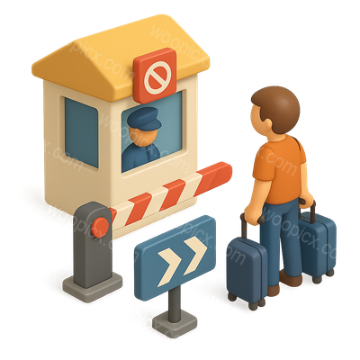 3D Border Crossing Icon with Customs Checkpoint