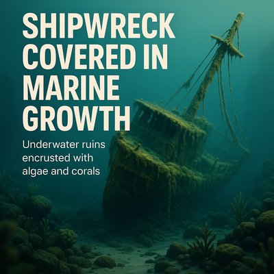 Shipwreck Encrusted with Marine Growth Underwater