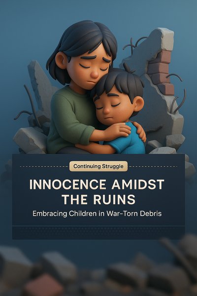 Innocence Amidst the Ruins: Embracing Children in War-Torn Debris