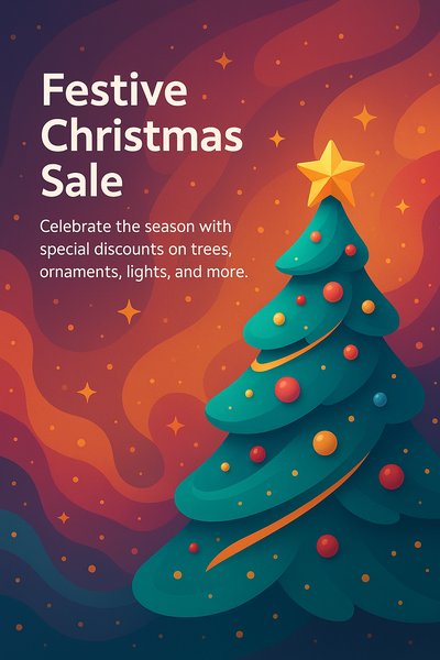 Festive Christmas Sale Graphic with Colorful Tree Design