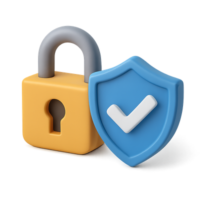 3D Secure Icon Featuring Lock and Shield Design