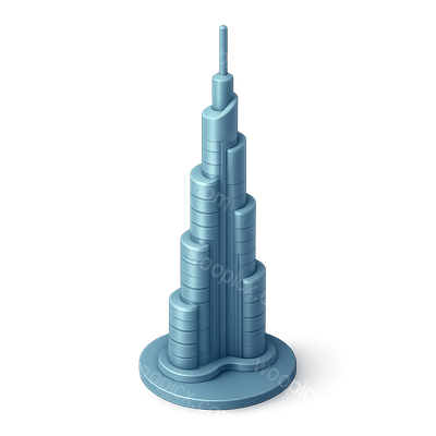 Stylized 3D Icon of Burj Khalifa in Isometric View