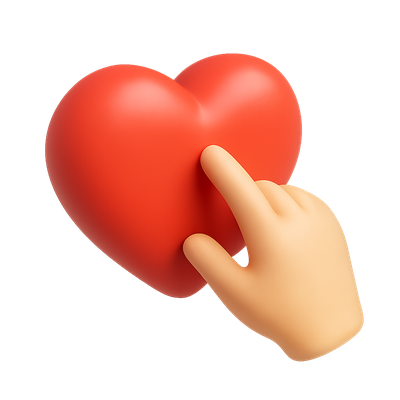 3D Heart with Hand Touching Icon in Volumetric Style