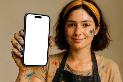 Artist Holding Phone Displaying Creativity and Color