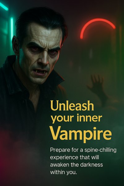 Neon Vampire Promotional Slide Design with Realistic Style