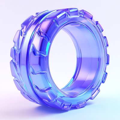 Stylized Transparent Tire in Vibrant Blue Hue