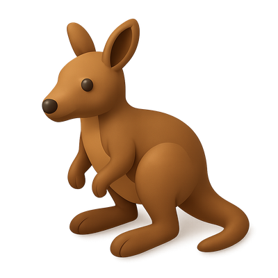 Stylized 3D Wallaby Icon with Isometric Design