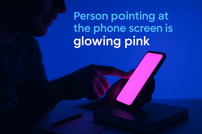 Person Pointing at Glowing Phone Screen in Neon Atmosphere