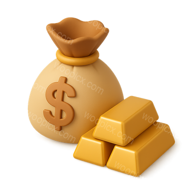 3D Icon of Money Bag and Gold Bars in Isometric View