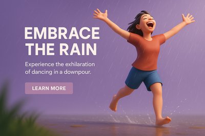 Playful Animation of a Child Dancing in the Rain