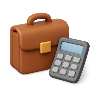Stylized 3D Briefcase and Calculator Icon in Isometric View