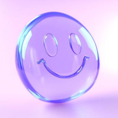 3D Glossy Smiley Face Icon on Soft Background