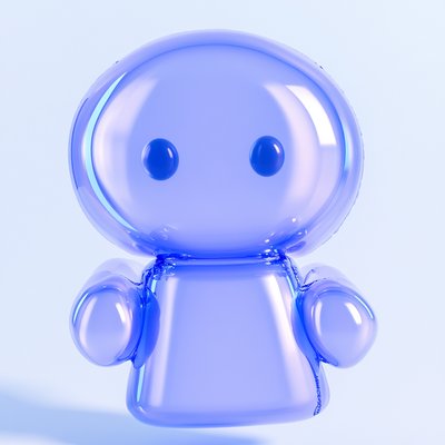 3D Cartoonish Character in Transparent Blue Design