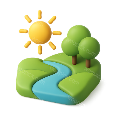 3D Icon of River and Sunset with Trees