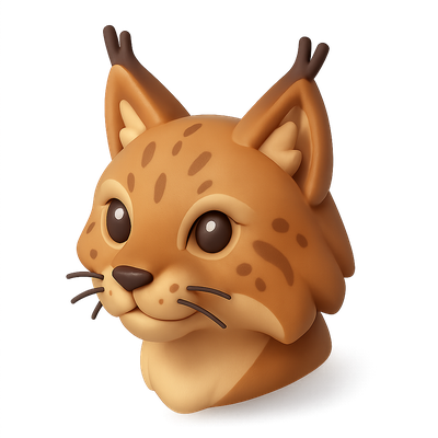 3D Lynx Icon with Tufted Ears in Isometric View