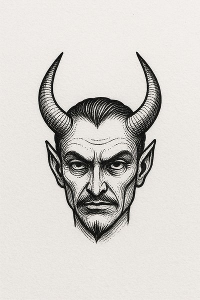 Intricate Illustration of a Horned Male Figure