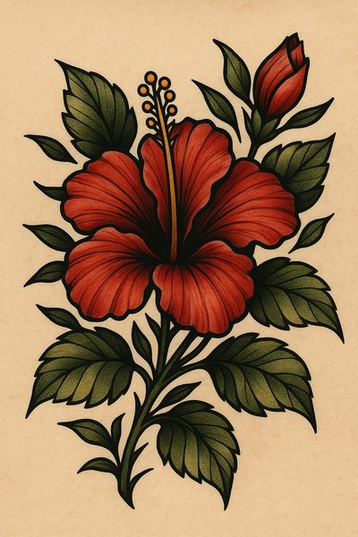 Vibrant Red Hibiscus Flower Illustration