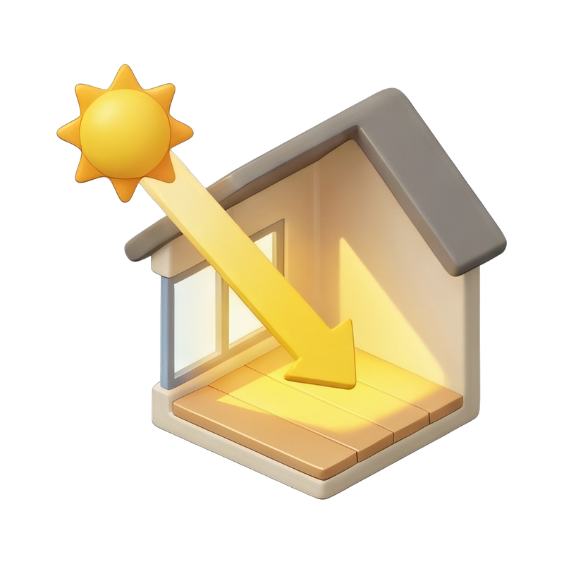 diagram of solar gain through windows